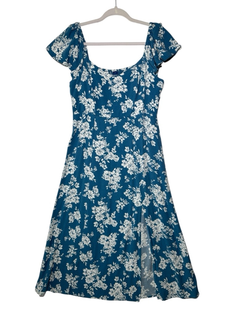 Old Navy Blue Floral Midi Dress with Flutter Sleeves Size M